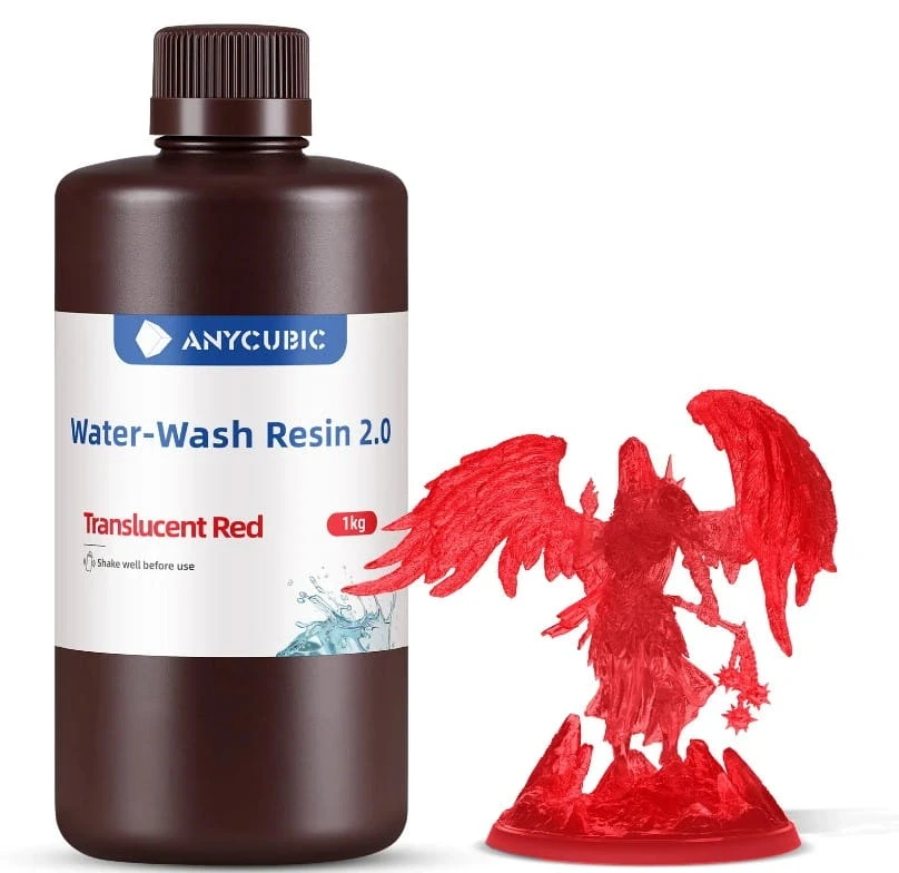 Anycubic Water Washable 2.0 Translucent Red 1kg - Łatwe czyszczenie wodą
