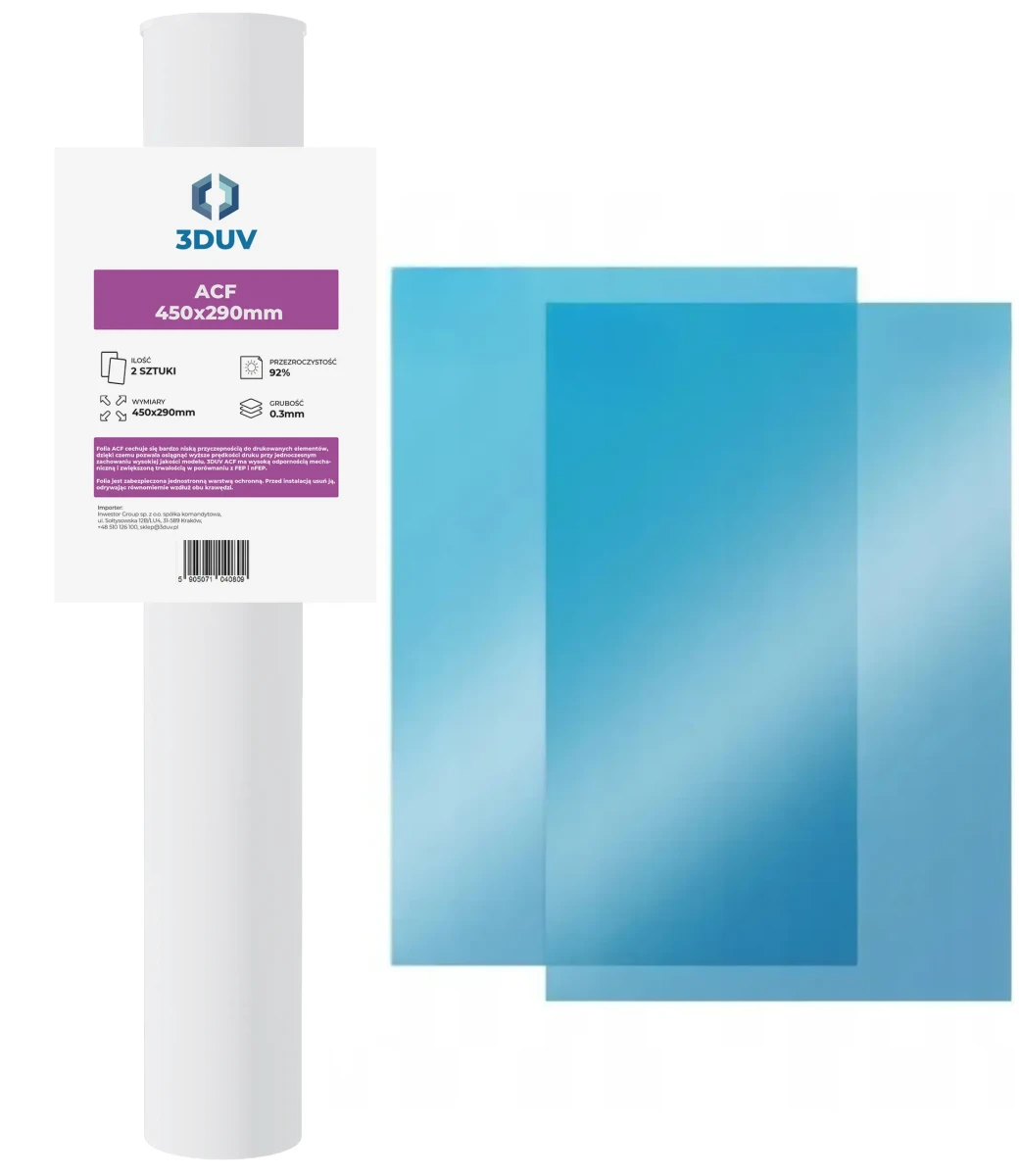 Folia ACF 3DUV 450x290 mm 2 szt – zaawansowana folia do drukarki żywicznej 3D MSLA LCD/DLP, ultra niski opór odrywania i szybki druk dużych modeli