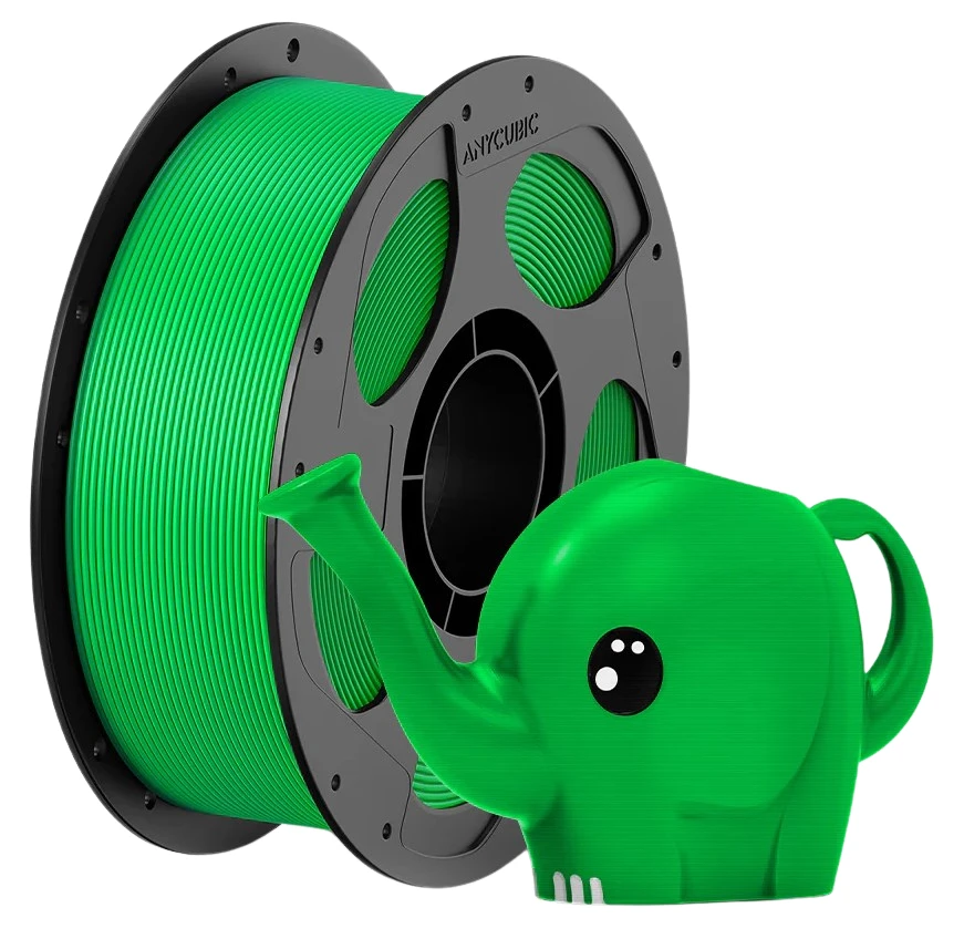 Filament Anycubic PETG Green 1kg z przykładowym modelem słonika
