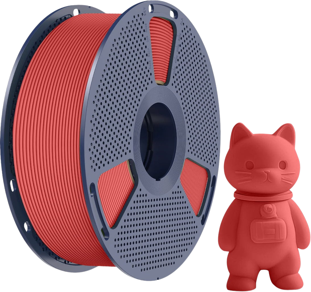 Filament Sunlu PLA Matte Red Matowe wykończenie zapewnia estetyczne wydruki o gładkiej powierzchni i wyraźnych detalach modeli 3D.