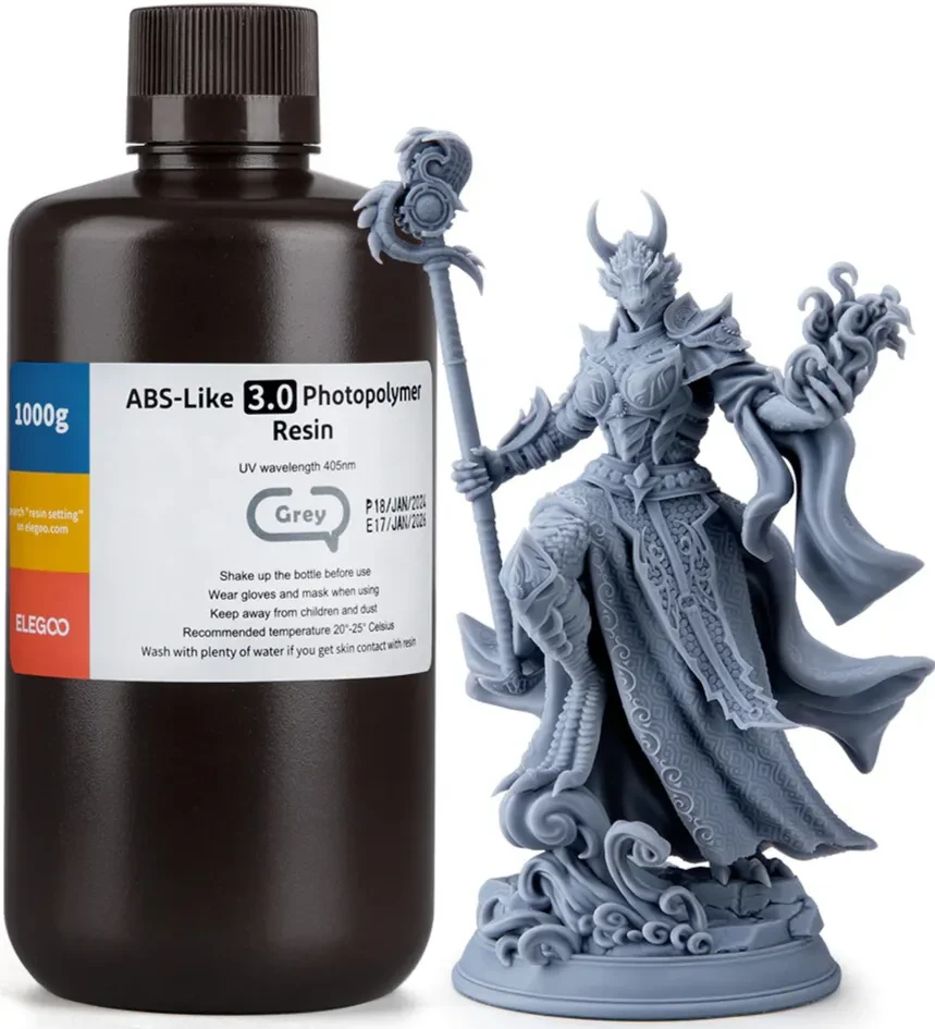 Żywica UV Elegoo ABS-Like 3.0 Grey 1kg do drukarki 3D LCD DLP – wytrzymała szara żywica techniczna do precyzyjnych modeli i prototypów.
