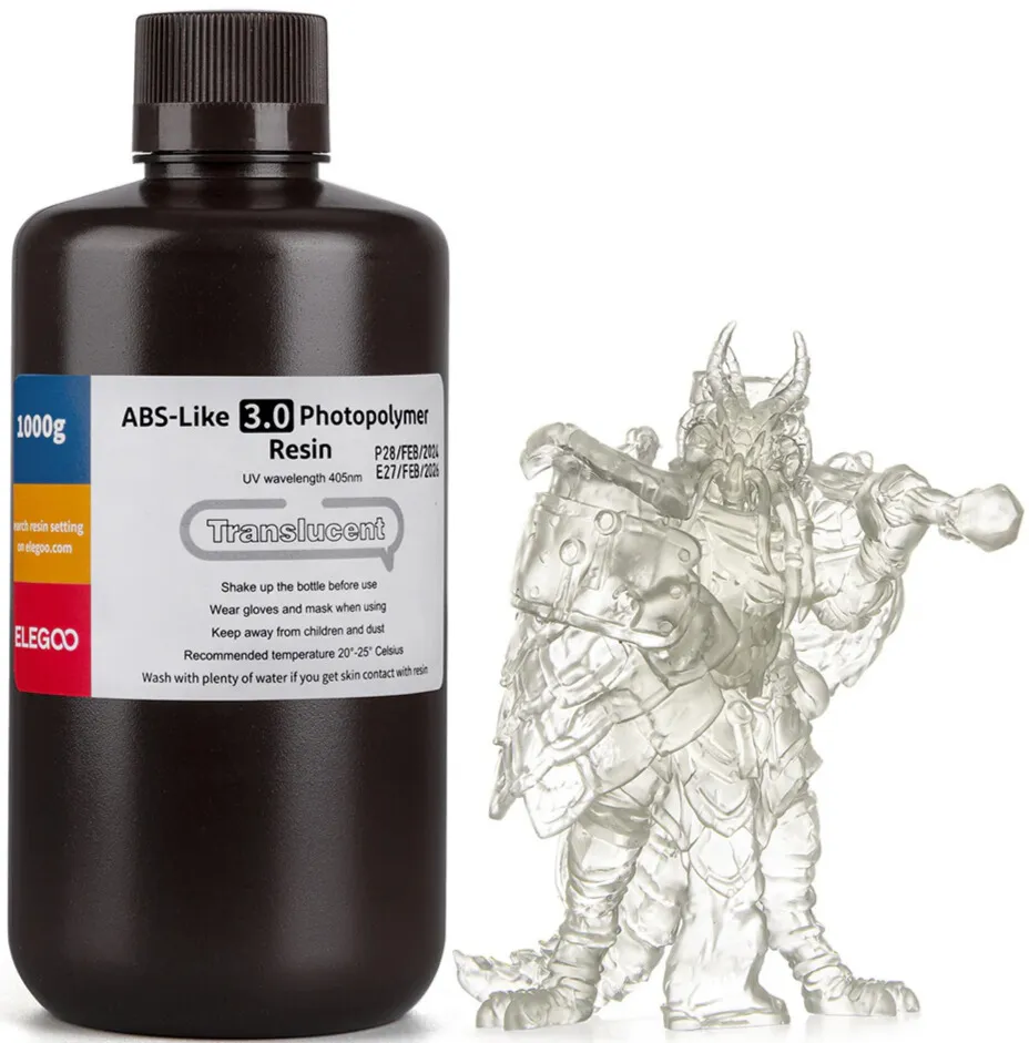 Żywica UV Elegoo ABS-Like 3.0 Translucent 1kg do drukarki 3D LCD DLP – półprzezroczysta żywica techniczna o wysokiej wytrzymałości i precyzji detali.