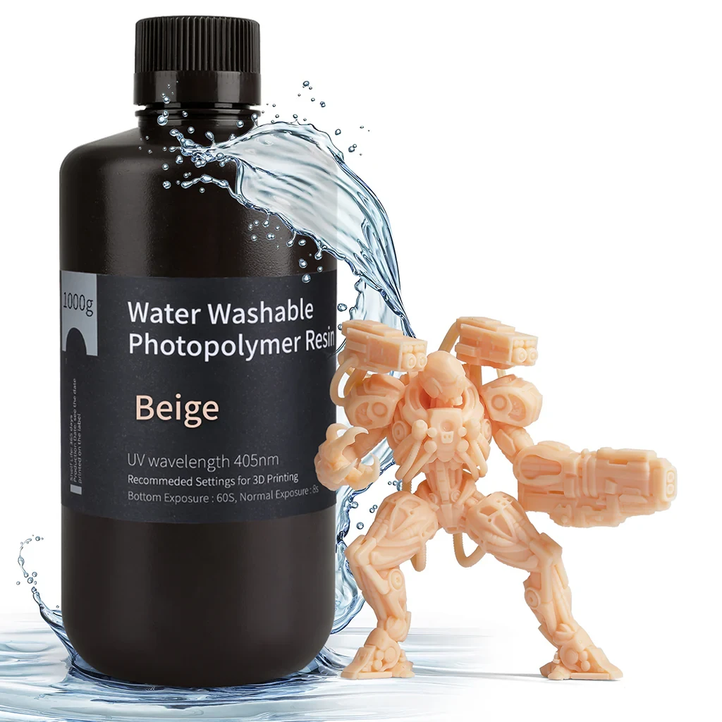 Żywica UV Elegoo Water Washable Beige 1kg do drukarki 3D LCD DLP – beżowa żywica z możliwością mycia wodą, wysoka precyzja i gładkie wydruki.