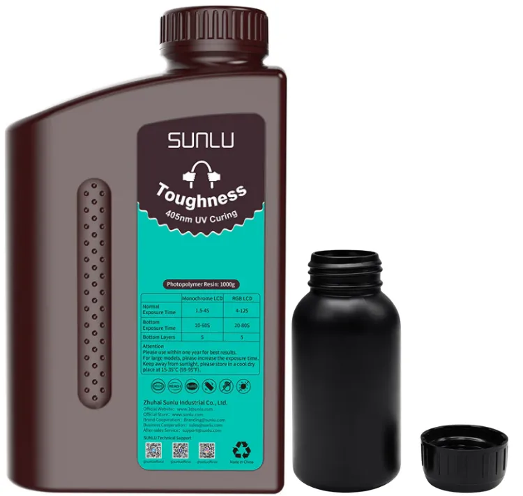 Żywica UV Sunlu Toughness Grey 0,1kg do drukarki 3D LCD, MSLA i DLP. Wytrzymała żywica techniczna o zwiększonej odporności na pękanie, wysoka elastyczność, precyzyjne odwzorowanie detali i trwałe wydruki funkcjonalne.