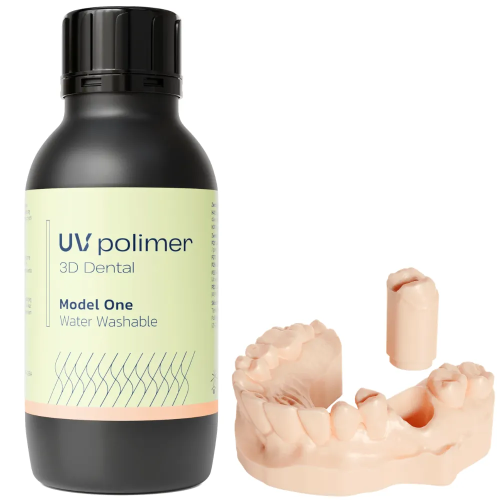 Żywica UV Polimer Model One Water Washable Peach 1kg – profesjonalna żywica dentystyczna w kolorze brzoskwiniowym. Zapewnia wysoką precyzję modeli i łatwe czyszczenie wodą bez użycia IPA.