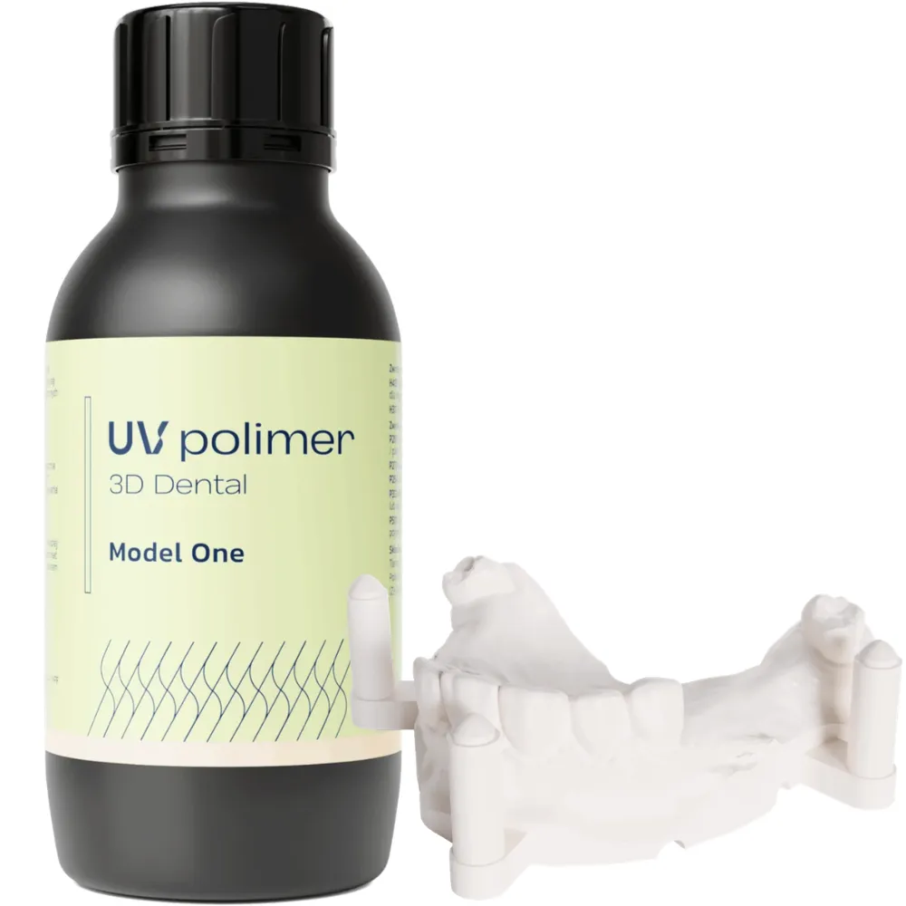 Żywica UV Polimer Model One Bone White 1kg – profesjonalny materiał do druku 3D modeli dentystycznych o wysokiej precyzji i stabilności wymiarowej.