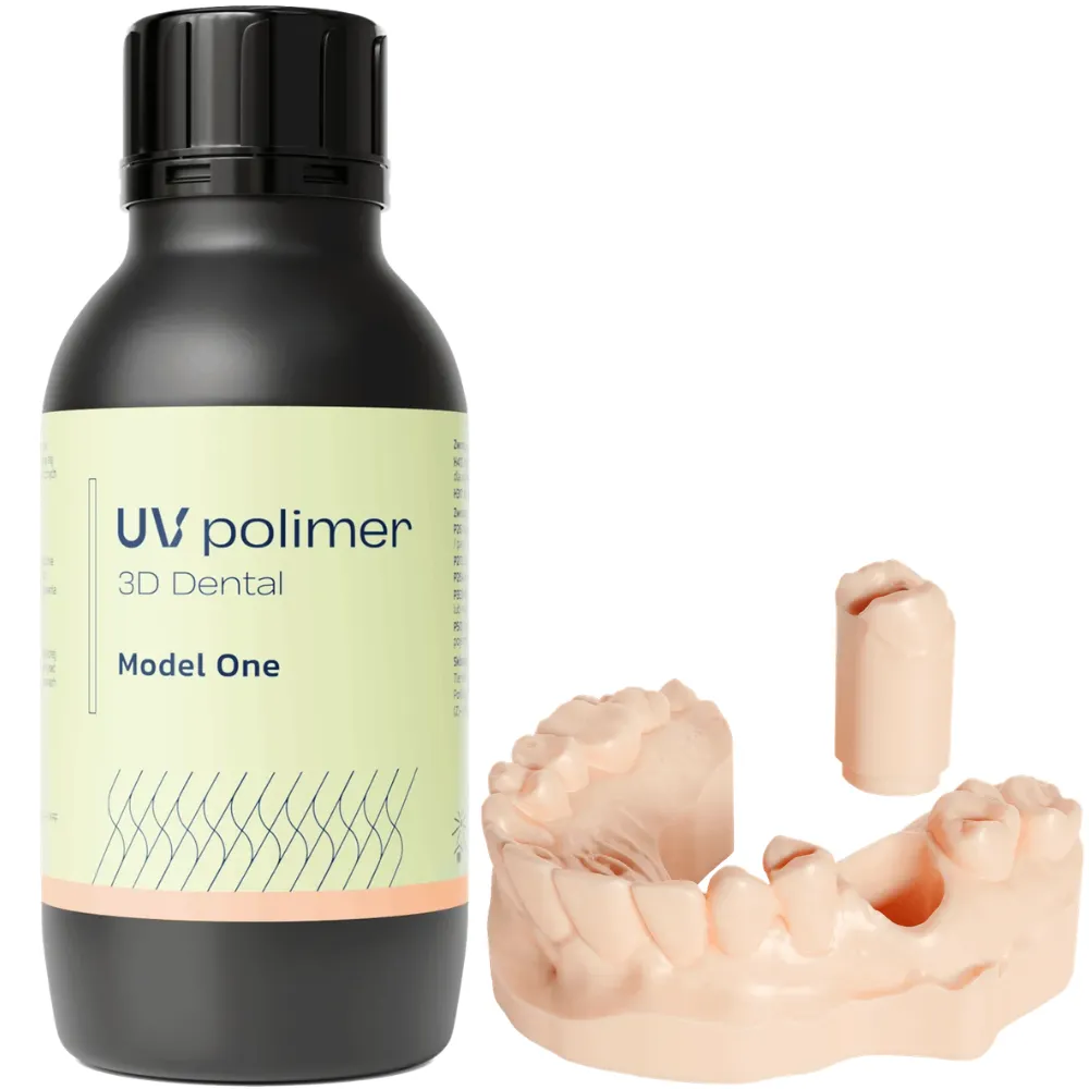 Żywica UV Polimer Model One Peach 1kg – wodno-wypłukiwalna żywica dentystyczna do drukarek 3D, idealna do precyzyjnych modeli stomatologicznych.