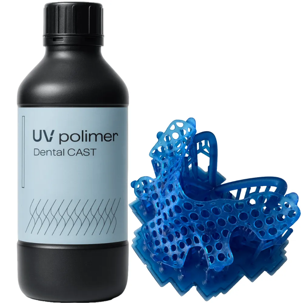 Żywica UV Polimer Dental Cast Blue 1kg – profesjonalna żywica odlewnicza do druku 3D, idealna do koron, mostów i struktur protetycznych.