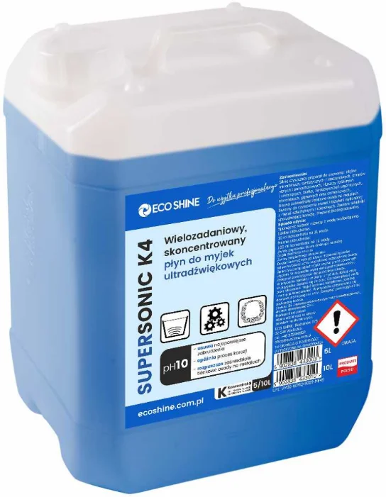 Koncentrat Eco Shine SUPERSONIC K4 5L – płyn do przygotowywania roztworu roboczego w myjkach ultradźwiękowych.