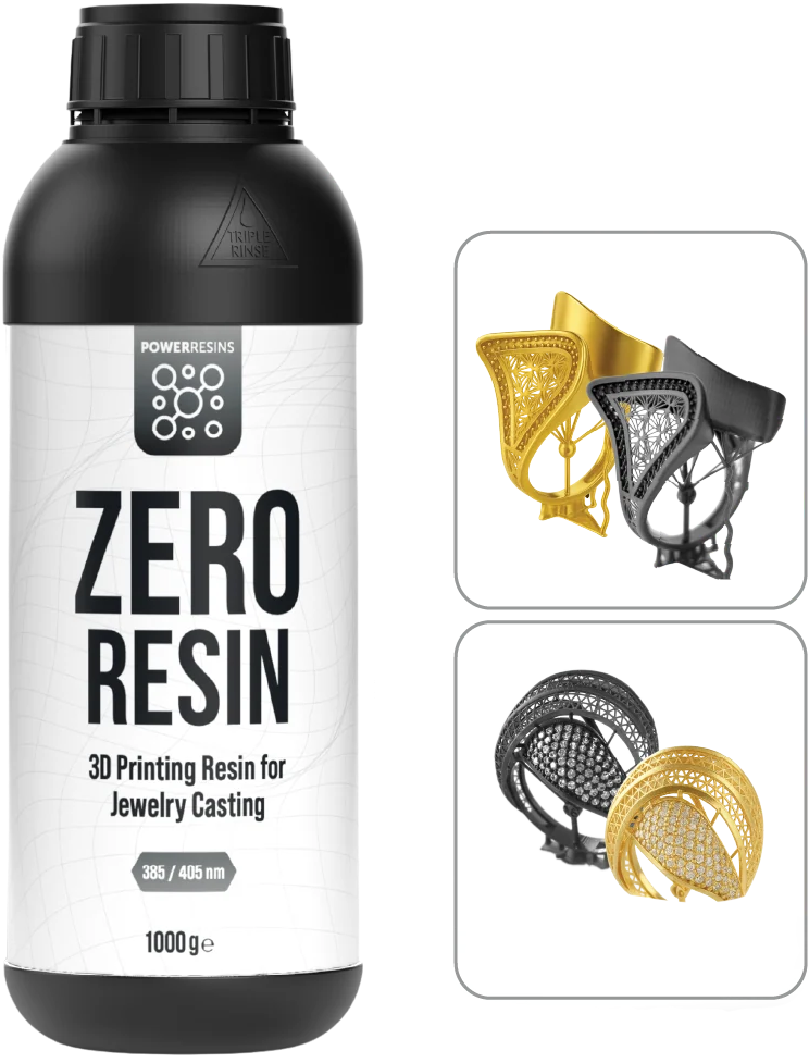 Żywica PowerResins Dark Zero 1 kg czarna do drukarki 3D – jubilerska żywica odlewnicza do precyzyjnych modeli biżuterii.