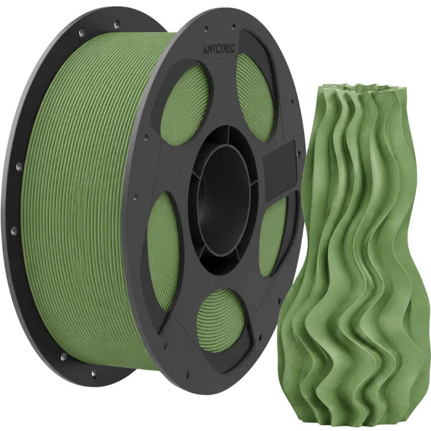 Filament Anycubic PLA Olive Green 1kg - łatwy w obsłudze filament PLA o niewielkim skurczu, który dobrze sprawdza się w modelach technicznych, dekoracyjnych i hobbystycznych.