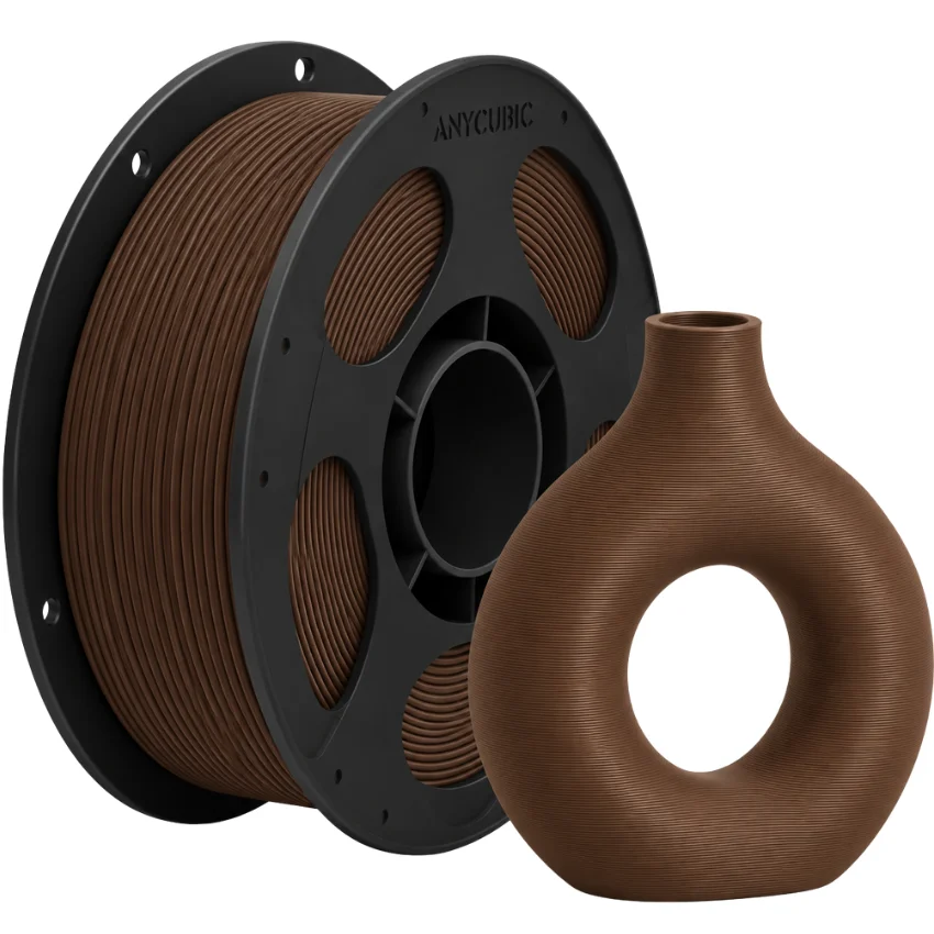 Wydruki z filamentu Anycubic PLA Matte Dark Brown wyróżniają się jednolitym kolorem, wysoką dokładnością i eleganckim, matowym efektem. Idealne do figurek, dekoracji i projektów użytkowych.