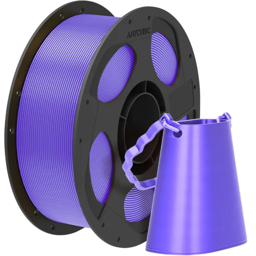 Anycubic PLA Silk Purple z gładką błyszczącą powierzchnią i ograniczoną widocznością warstw