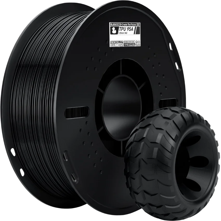 Filament Elegoo TPU Black 1kg - elastyczny materiał do druku 3D przeznaczony do wykonywania części wymagających sprężystości