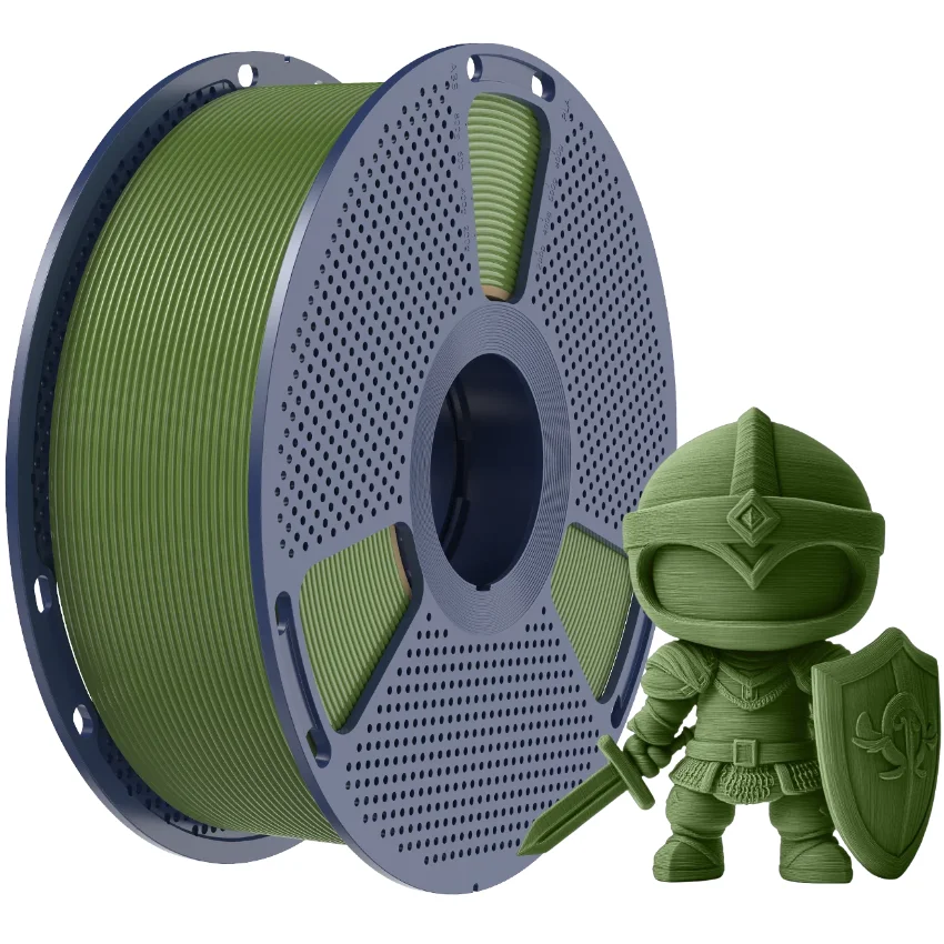 Filament Sunlu PLA+ Olive Green Stabilne drukowanie – równomierne podawanie materiału i dobra przyczepność warstw zapewniają gładkie powierzchnie wydruków.
