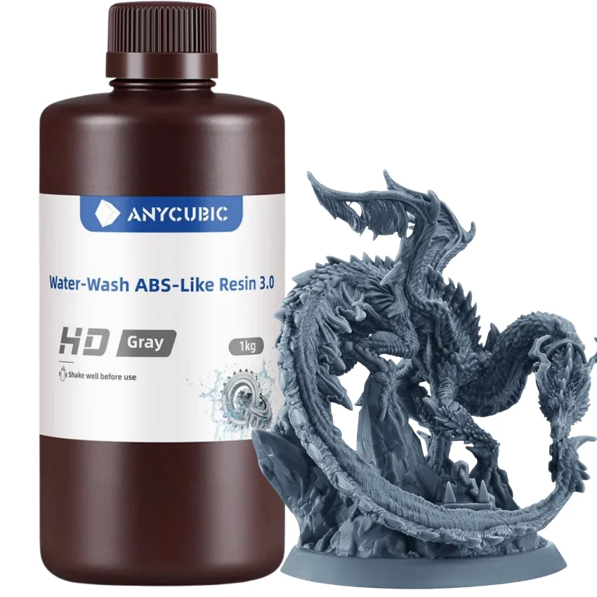 Anycubic Water-Washable ABS-Like 3.0 HD Grey oraz model wydrukowany