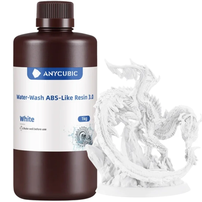 Anycubic Water-Washable ABS-Like 3.0 White oraz model wydrukowany
